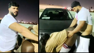 Handsome Middle Eastern Chub pounds a black bottom in public