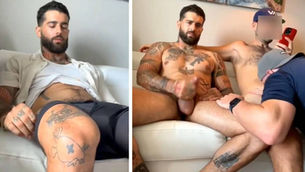Str8 tatted hottie serviced by a guy