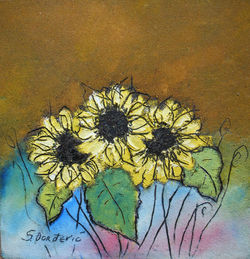 Sunflowers_ Oil and acrylic on tar paper
