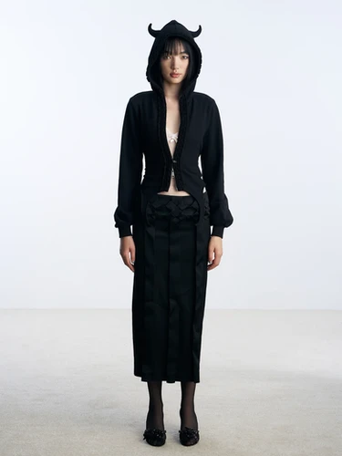NODRESS / HOODIE JACKET WITH DEVIL HORNS AND CINCHED WAIST / BLACK