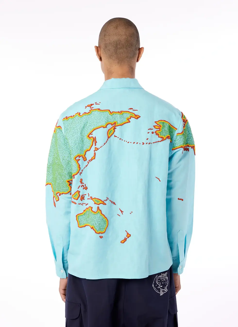 Sky High Farm /UNISEX WORLD MAP EMBROIDERED SHIRT WOVEN / BLUE