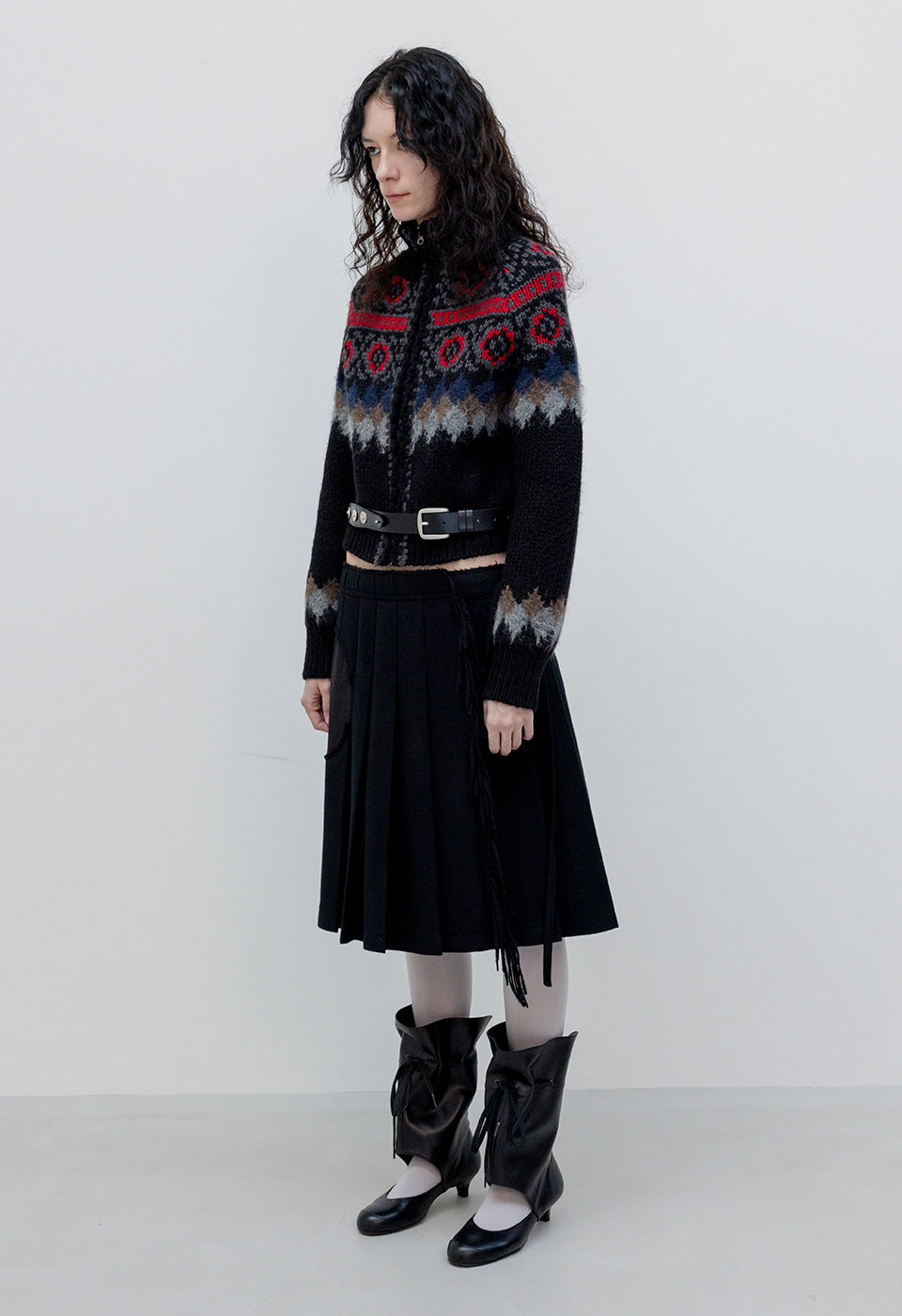 섬네일: OPEN YY / FRINGED WRAP SKIRT / BLACK