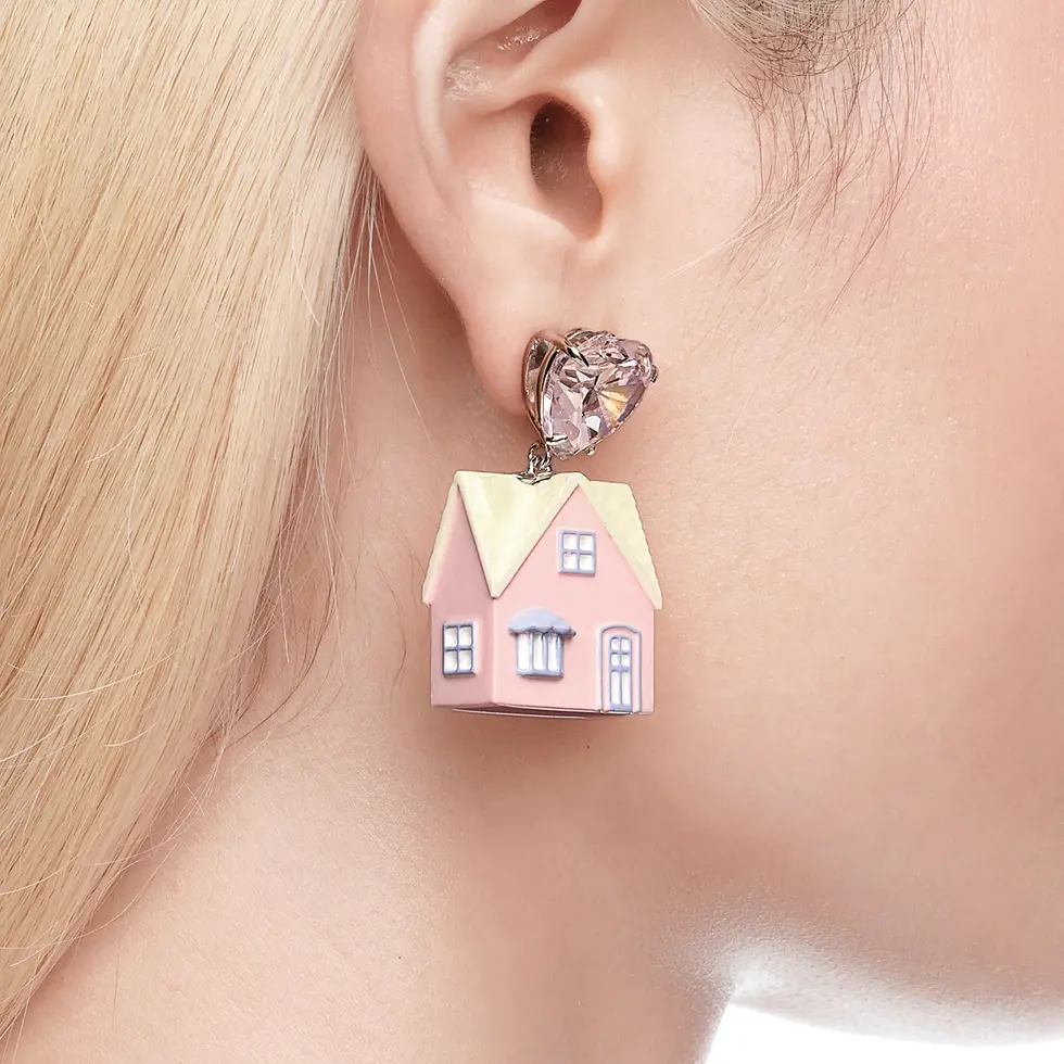 Thumbnail: YVMIN x Ashley Williams / HEART ZIRCON HOUSE EARRINGS / PINK