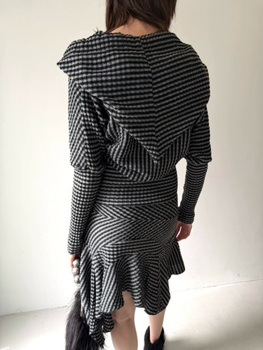NODRESS / STRIPED KNIT HOODIE DRESS / BLACK&WHITE | THE FOUR-EYED SHOP