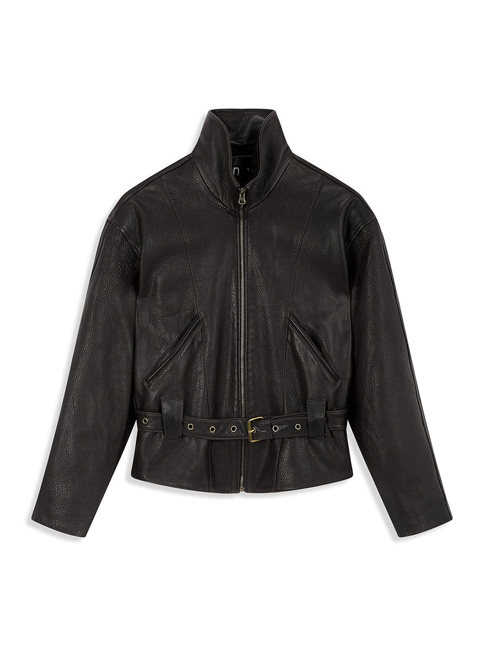 OPEN YY / BELTED LEATHER BLOUSON / DARK BROWN