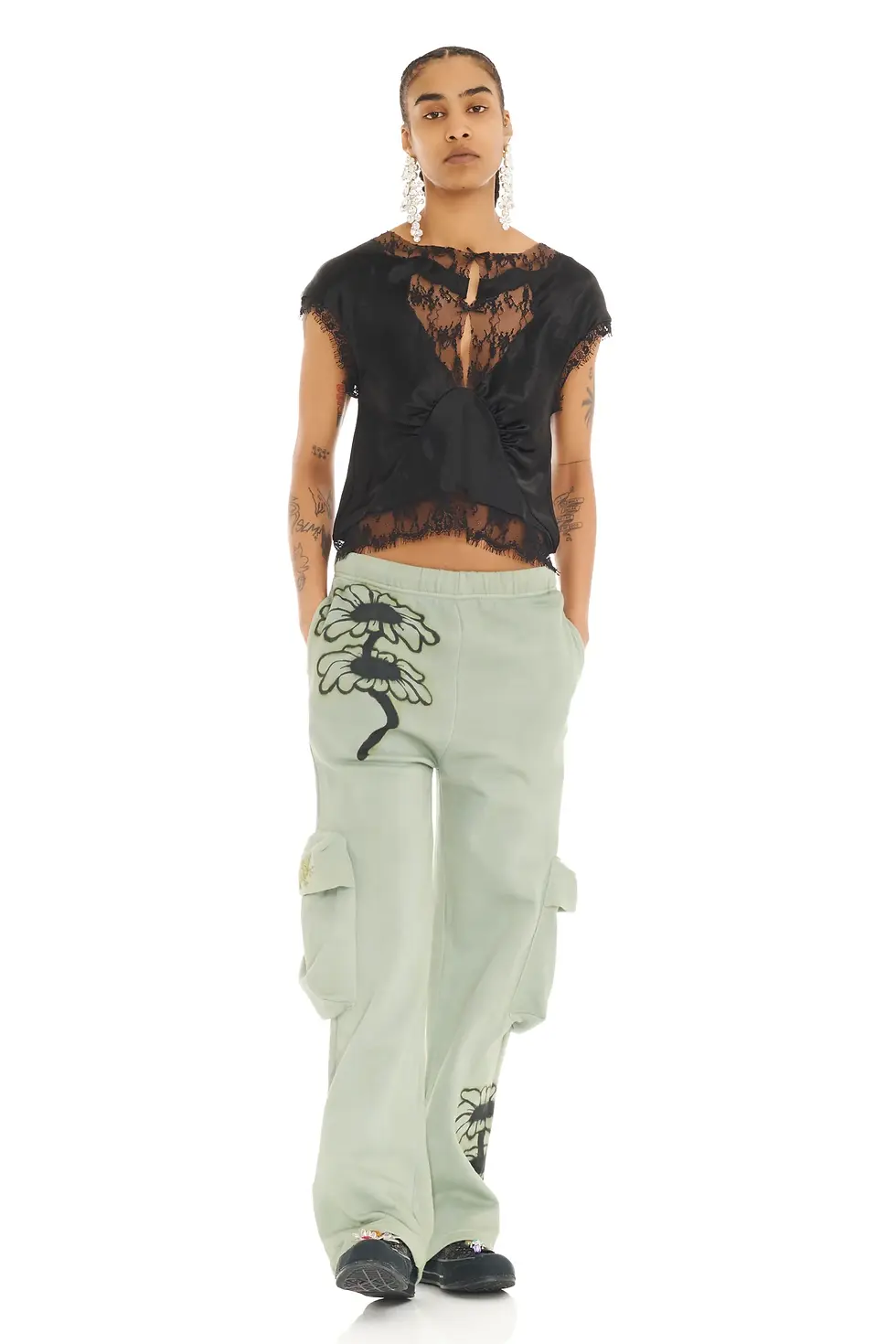 縮圖：Collina Strada / CARGO SWEATPANT / OLIVE TWIN FLOWERS