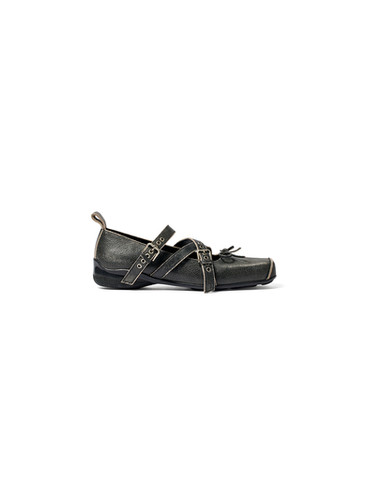 OPEN YY / CROSS BUCKLE BALLET FLATS / CHARCOAL | THE FOUR-EYED SHOP
