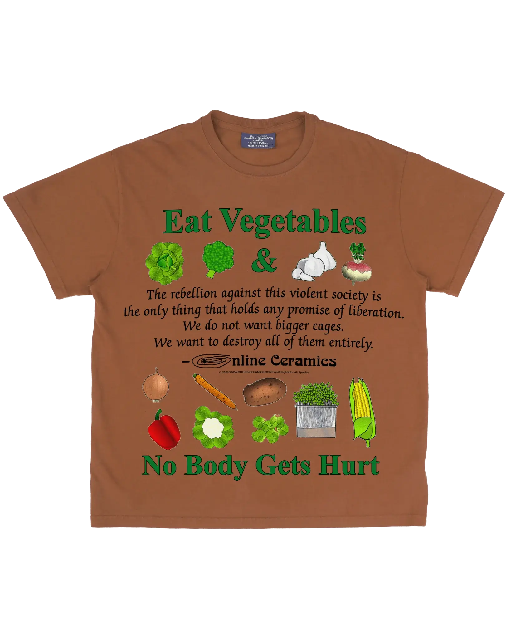 ONLINE CERAMICS / "EAT VEGETABLES" TEE / RUST
