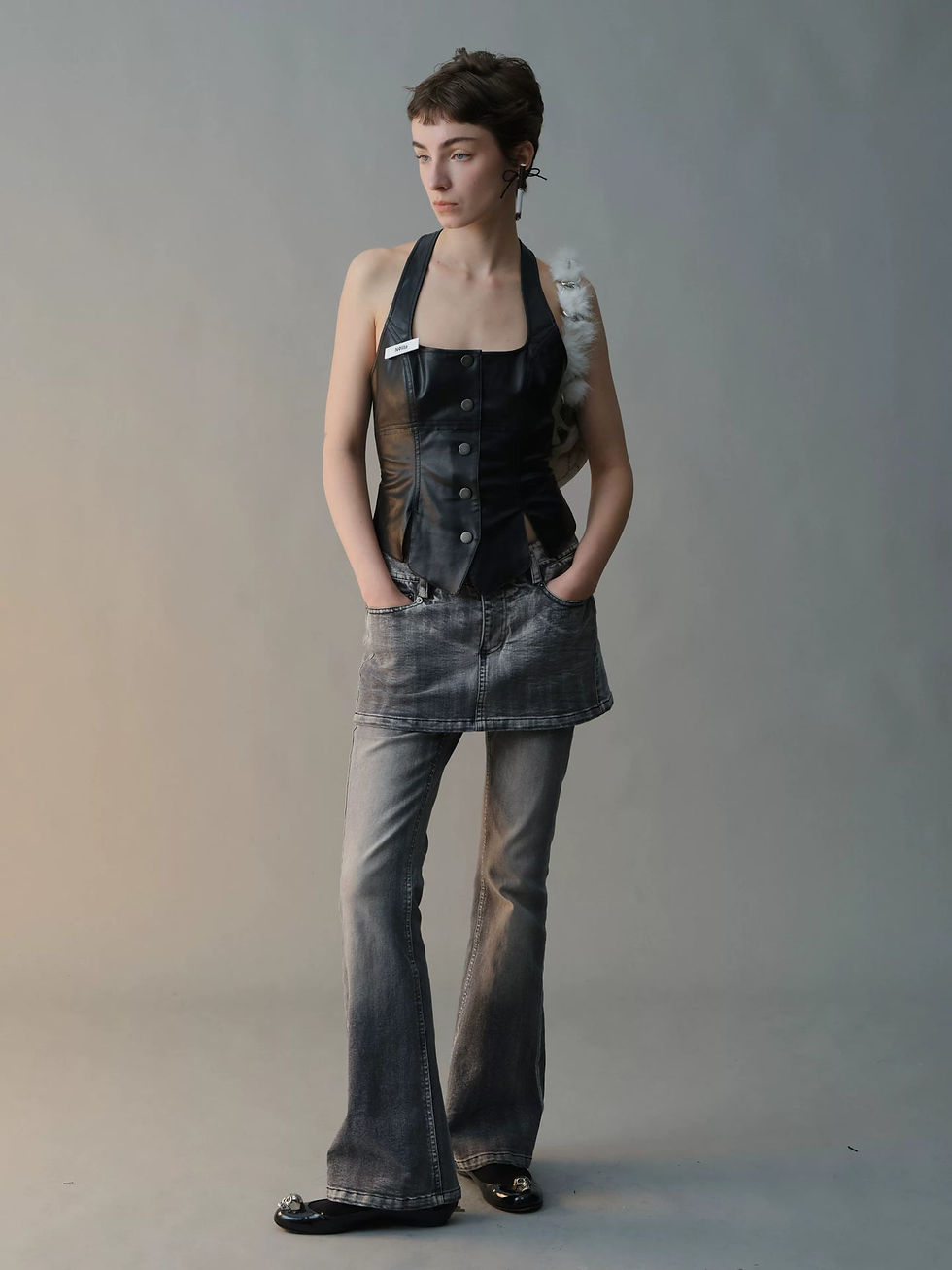NODRESS / VELVET LACE-UP FITTED VEST WITH ADJUSTABLE WAIST / BROWN