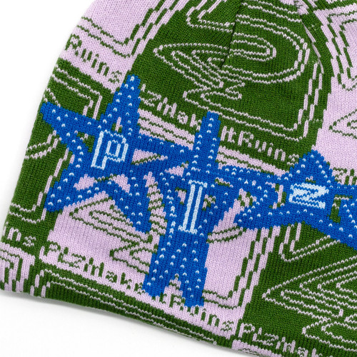 PLZ MAKE IT RUINS / PLZ STAR BEANIE - GREEN / PINK | THE