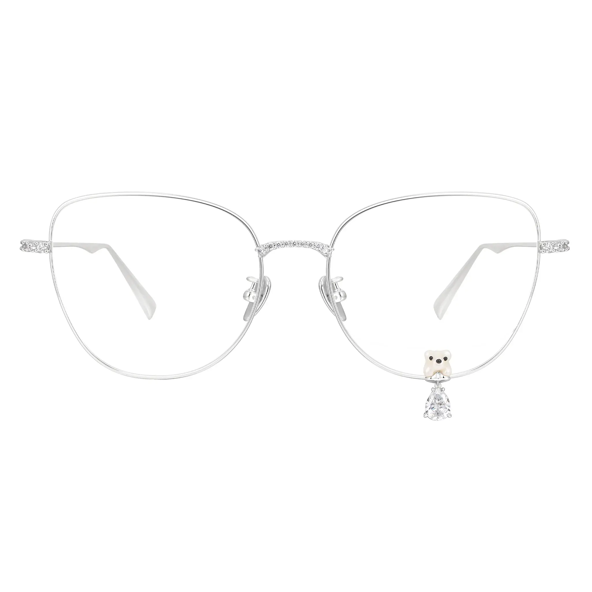 YVMIN / FLOCKED BEAR DECORATIVE GEMSTONE PENDANT GLASSES / SILVER