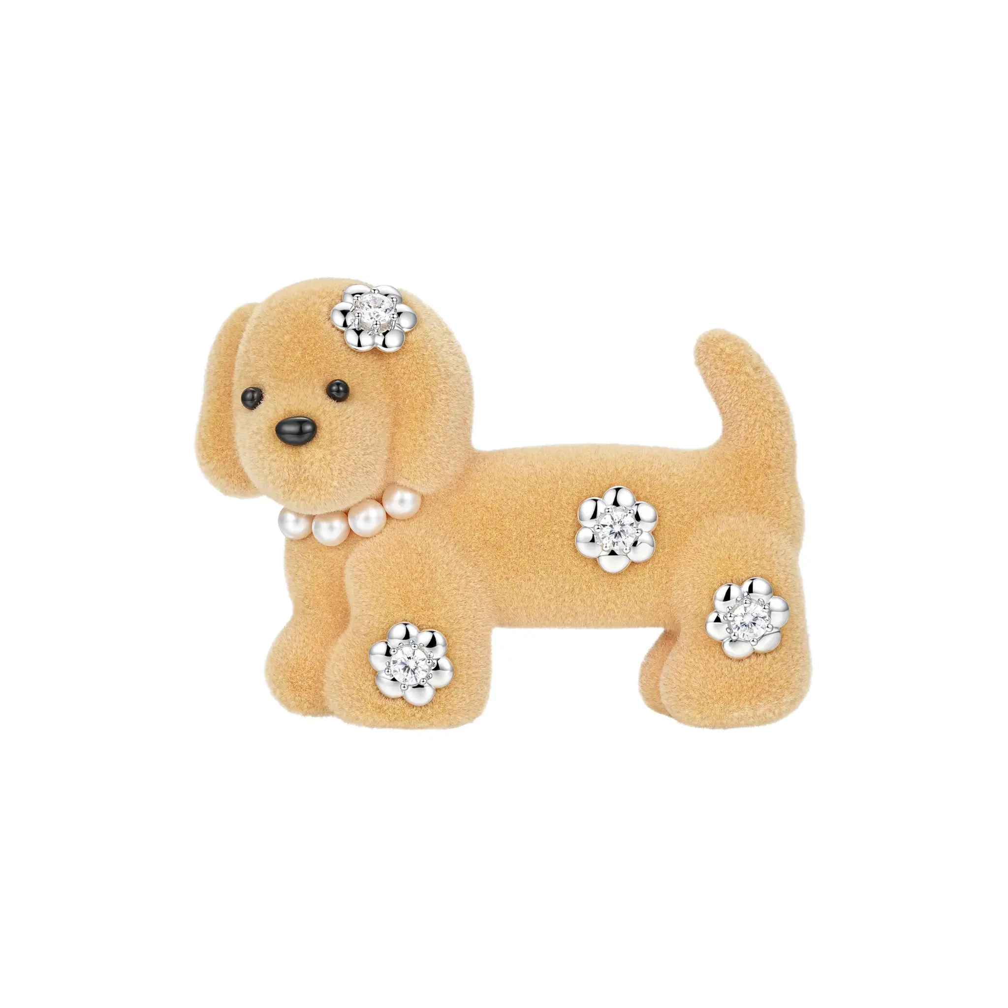 YVMIN / FLOWER DECORATED PUPPY HAIR PIN / LIGHT BROWN
