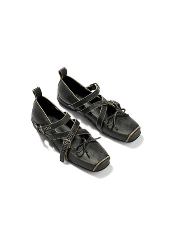 OPEN YY / CROSS BUCKLE BALLET FLATS / CHARCOAL | THE FOUR-EYED SHOP
