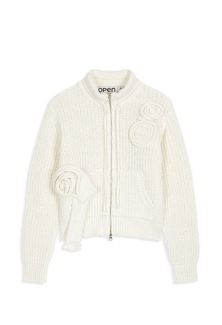 OPEN YY / APPLIQUE KNIT ZIPUP JACKET /WHITE | THE FOUR-EYED SHOP