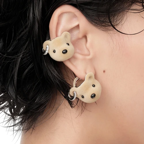 yvmin イヴミン Furry Bear Earring Pink ♡yvmin♡Furry Bear Earring Pink