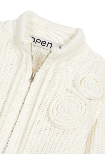 OPEN YY / APPLIQUE KNIT ZIPUP JACKET /WHITE | THE FOUR-EYED SHOP