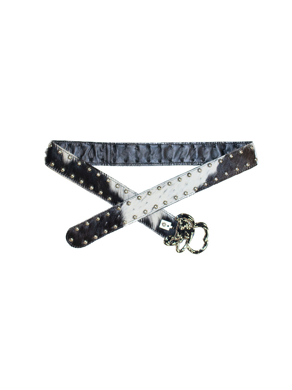 サムネイル： Leeann Huang / STUDDED COW SKIN BELT WITH BABY CALF BUCKLE / BLACK