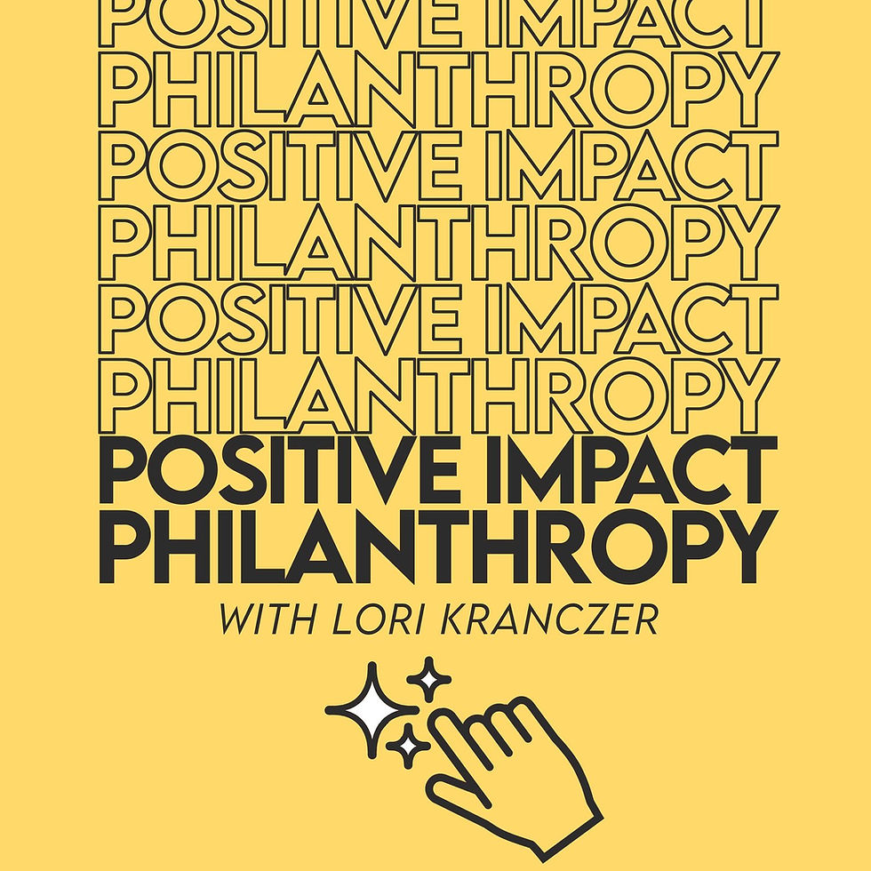 graphic yellow image for positive impact philanthropy podcast