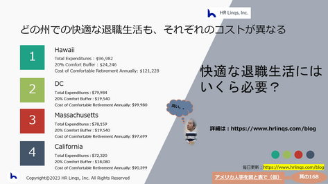 快適な退職生活にはいくら必要?:「アメリカ人事を図と表で(仮)」#アメリカHR