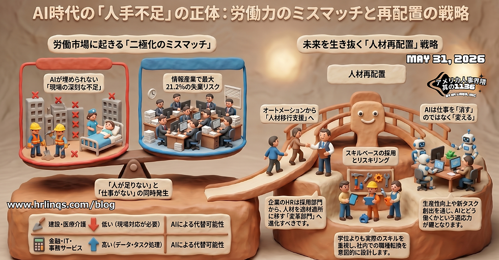 “人手不足”なのに失業が増える時代が来るのか / AI Could Create Worker Surpluses and Labor Shortages at the Same Time :「アメリカ人事界隈」#アメリカHR #HRLinqs #HRLinqsLearning #HRLinqsConnect