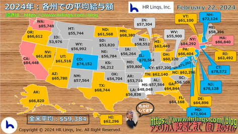 2024年米国における様々な平均給与の実態③「州別平均給与額」 / The Reality of Various Average Salaries in the U.S.：「アメリカ人事を図と表で（仮）」#アメリカHR