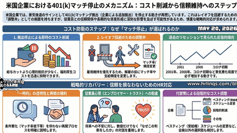 レイオフの前に福利厚生が削られる時代へ:米国企業の新しいコスト戦略 / Why Employers Are Freezing Retirement Matches Again:「アメリカ人事界隈」#アメリカHR #HRLinqs #HRLinqsLearning #HRLinqsConnect
