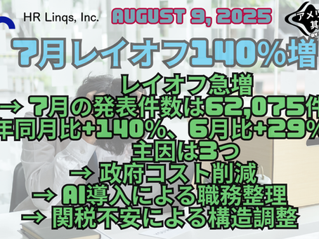7月のレイオフ140%増 / July Layoffs Surge 140% YoY:「アメリカ人事界隈」#アメリカHR #HRLinqs #HRLinqsLearning
