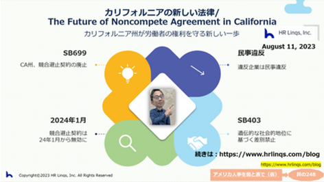 カリフォルニアの新しい法律/The Future of Noncompete Agreement in California:「アメリカ人事を図と表で(仮)」#アメリカHR
