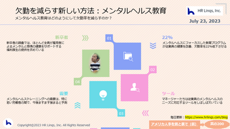 欠勤を減らす新しい方法:メンタルヘルス教育:「アメリカ人事を図と表で(仮)」#アメリカHR