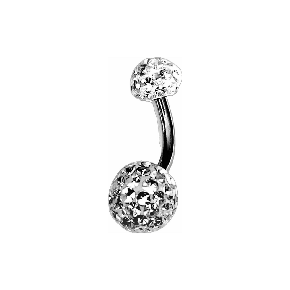 Miniature : Piercing nombril double boule cristal line multi diamant