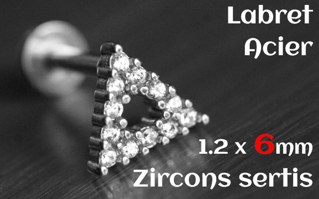 Labret acier 6 mm triangle multi strass