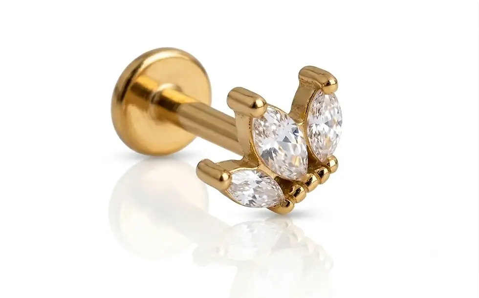 Miniature : Labret doré zircons 3 cristaux sertis 6 mm
