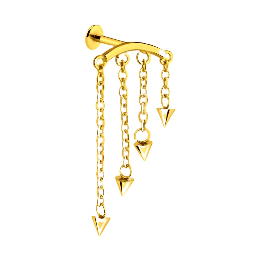 Piercing labret chaine pendentif doré