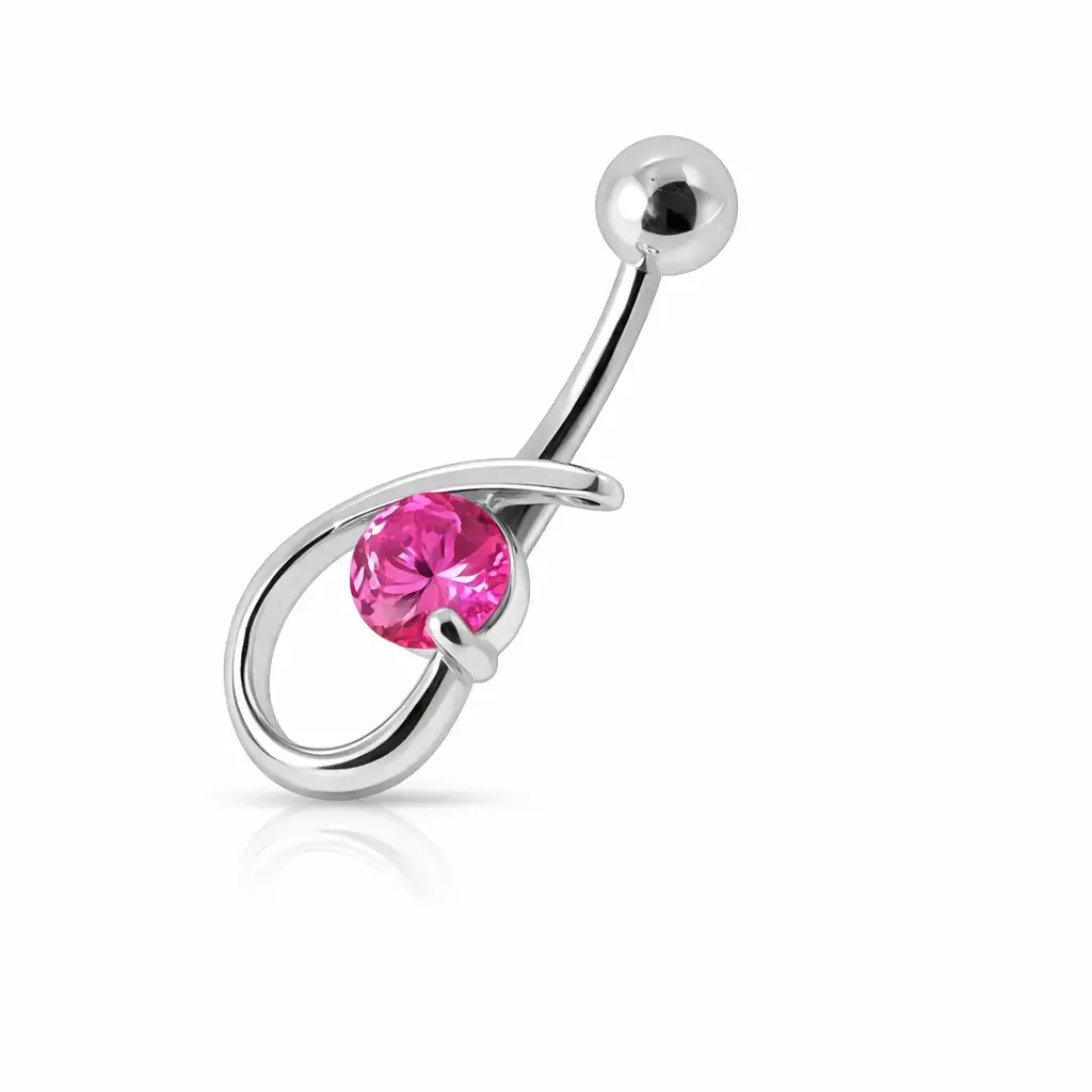 Piercing nombril en argent 925 avec pierre rose