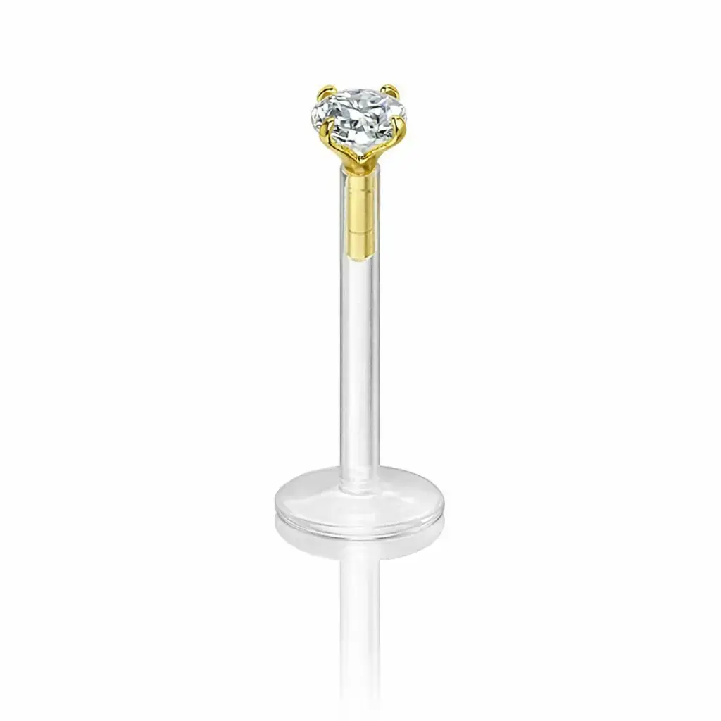 Piercing labret en argent plaqué or, tige bioflex