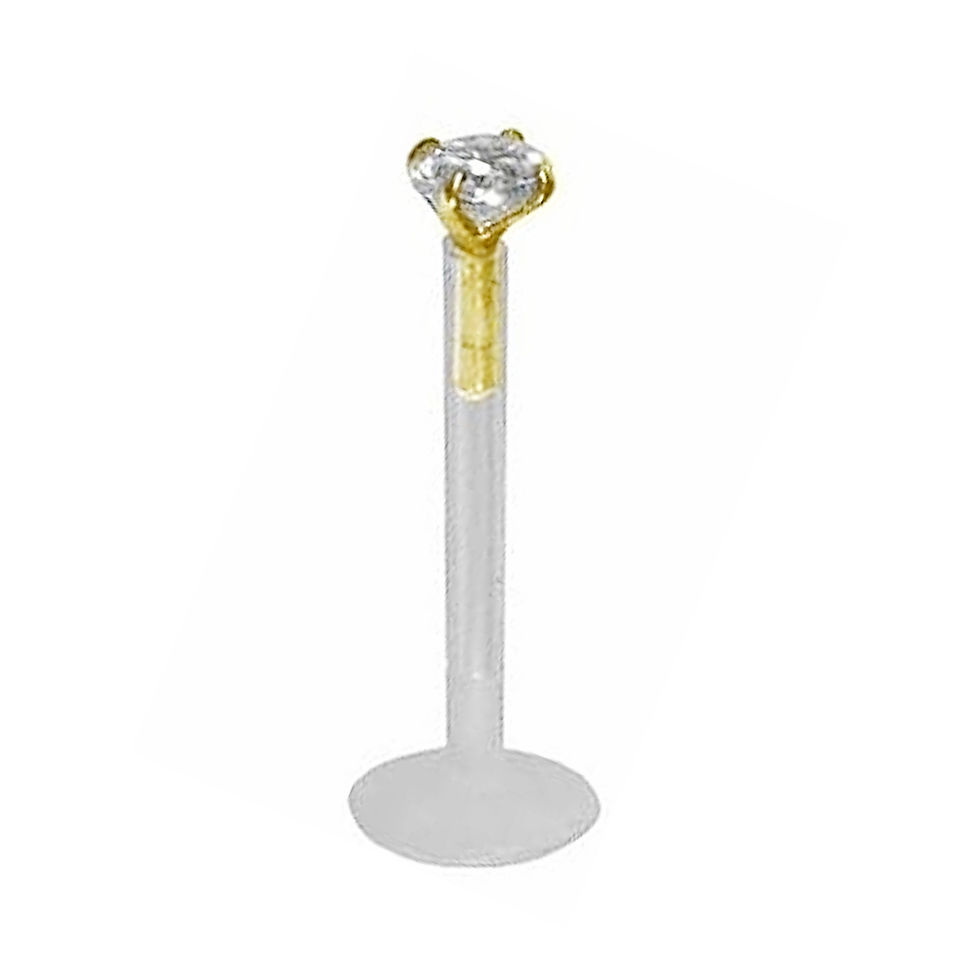 Piercing labret en argent plaqué or, tige bioflex