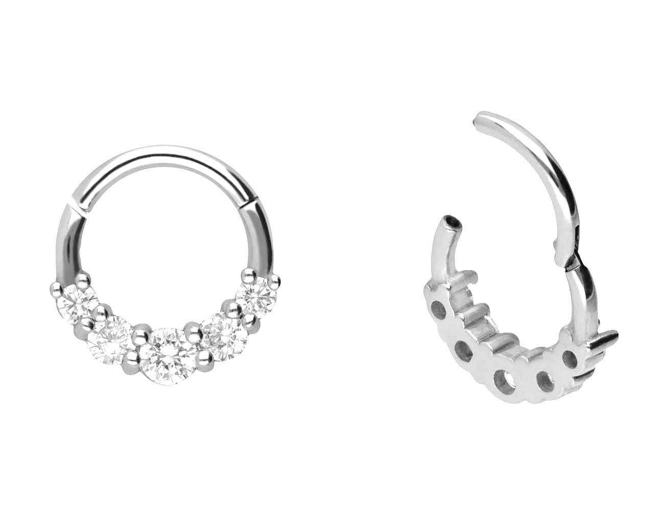 Piercing anneau clicker acier 5 cristaux