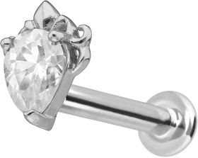 Piercing labret or blanc 14 carats goutte