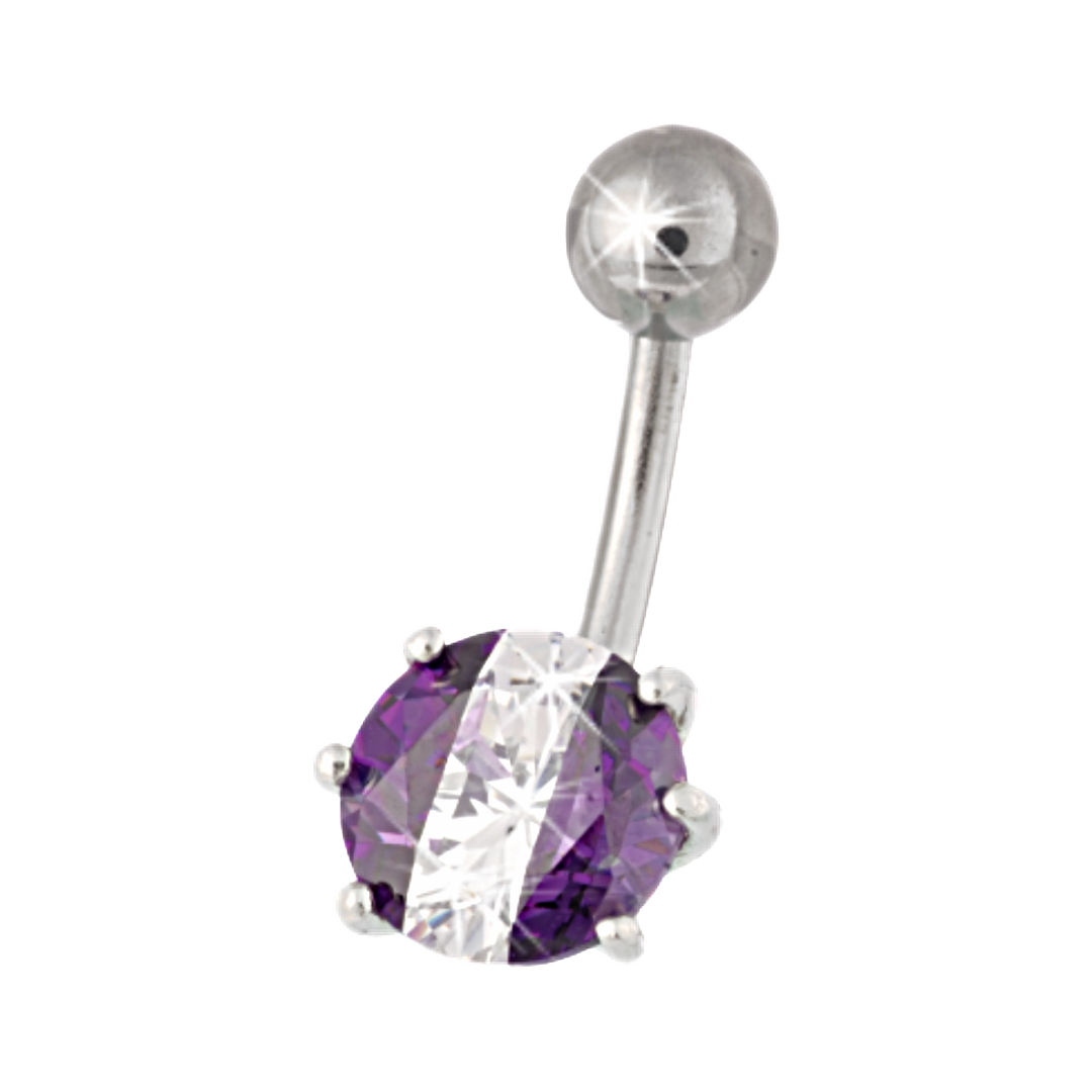 Piercing nombril cristal violet avec une banche blanche