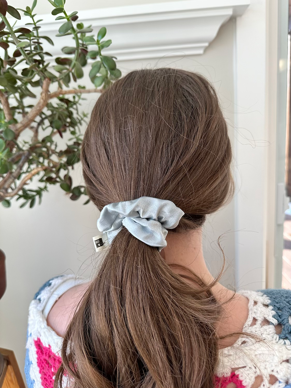 Thumbnail: Silver-Blue Satin Scrunchie