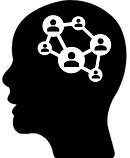 Gold profile head with a connected business network of six figures, representing workplace anxiety and social pressure.