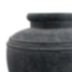 Dark grey ceramic rustic pot with narrow neck and ribbed detail