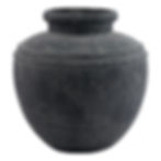 Dark grey ceramic rustic pot with narrow neck and ribbed detail