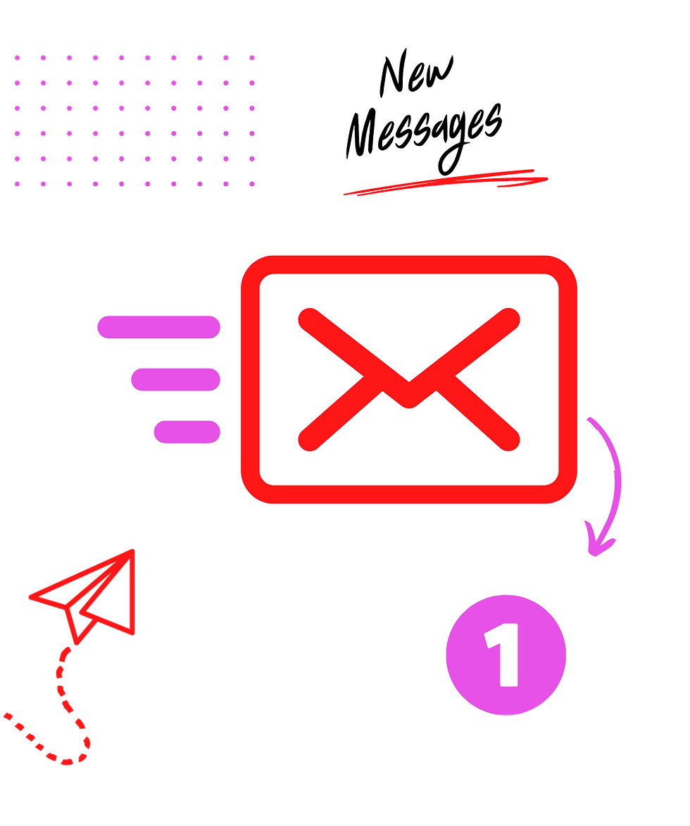 An image featuring a creative design with strong pink colors, highlighting the appearance of a new message.