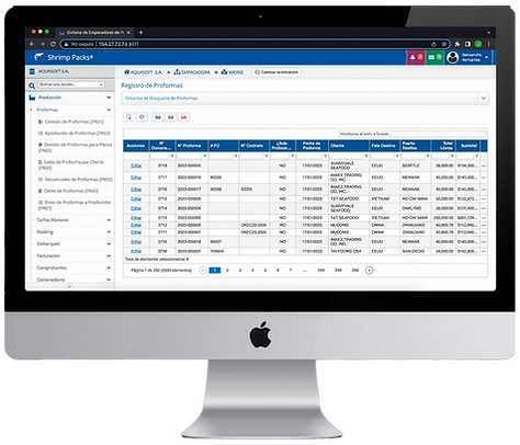 Registro de proformas en software de producción para plantas procesadoras de camarón.