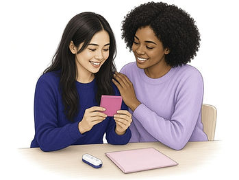 Illustration of a couple at home with an at-home fertility test kit