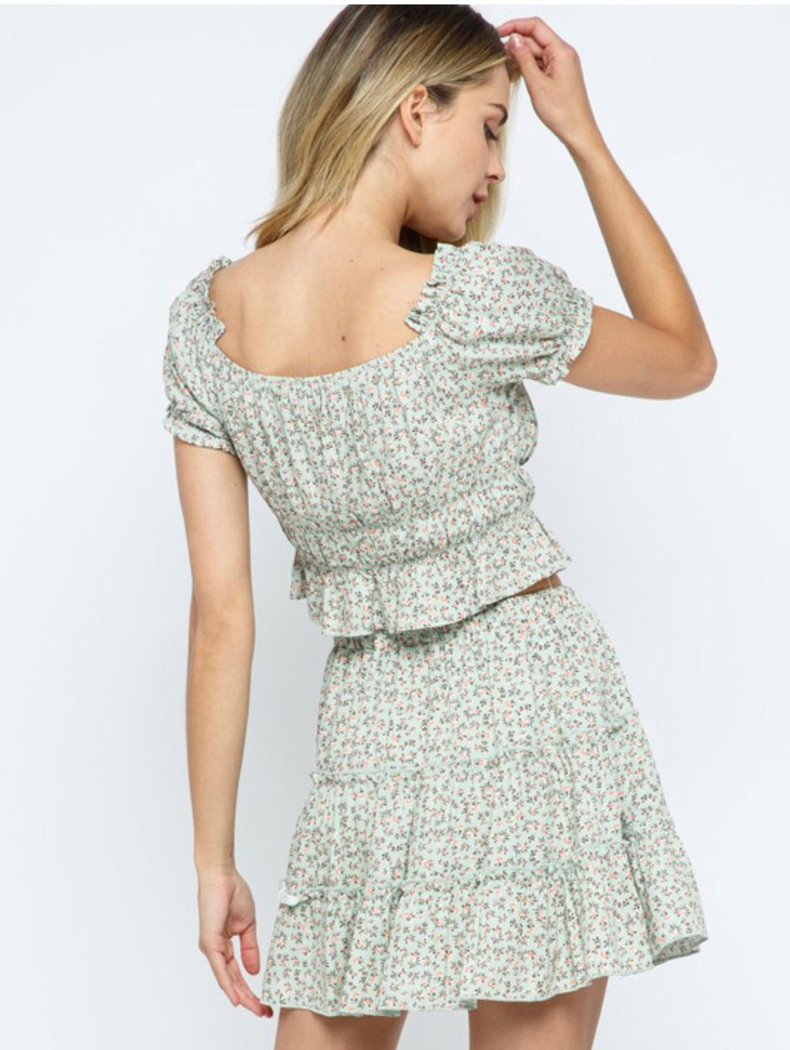 Mini Floral Print Smock Top Ruffle Tier Skirt