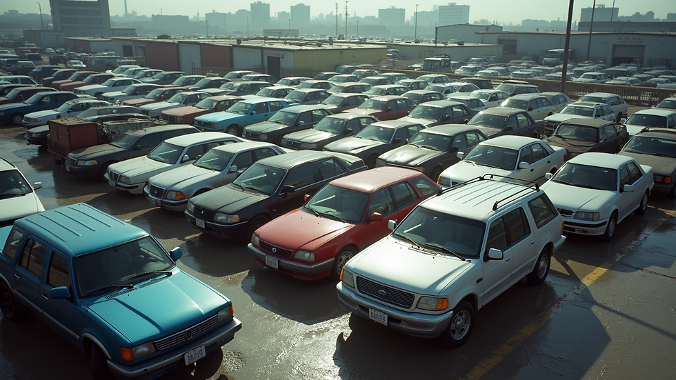 High angle view of a city impound lot filled with towed vehicles