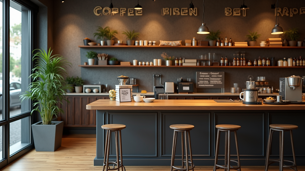 High angle view of a coffee shop with personalized branding