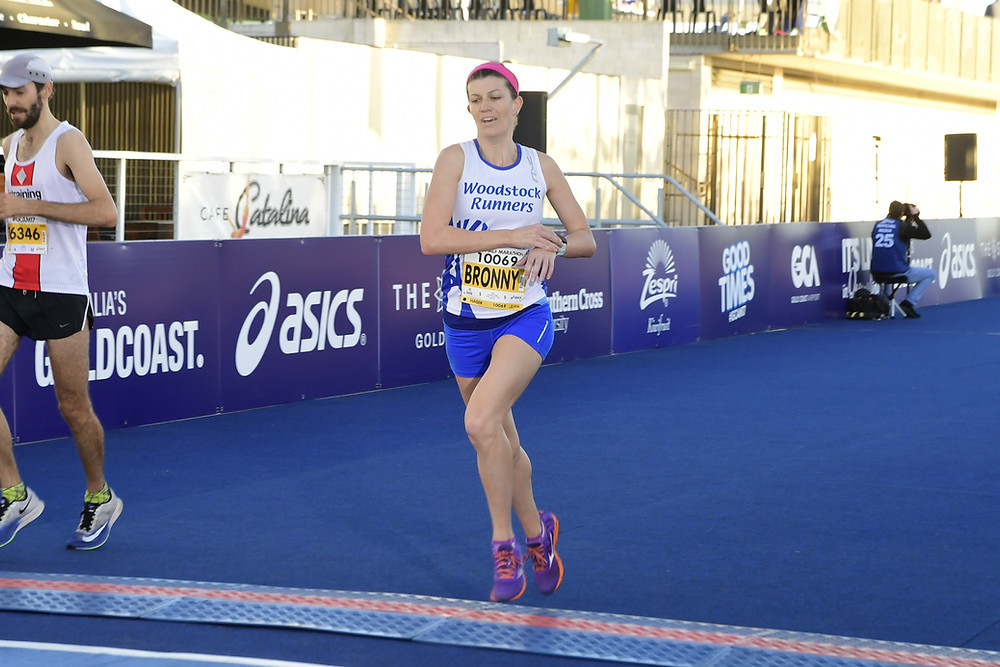 Me finishing the 2017 Gold Coast Half Marathon